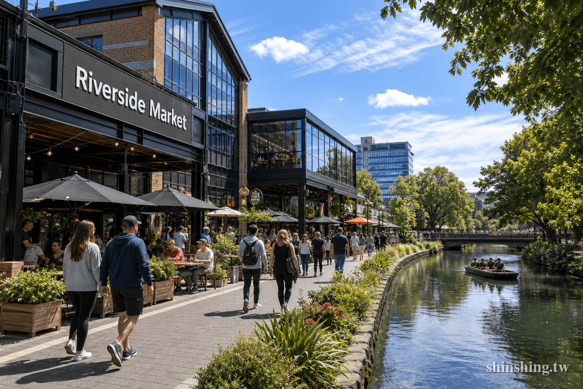 基督城 Riverside Market 河濱市集外觀,雅芳河畔的室內美食市場