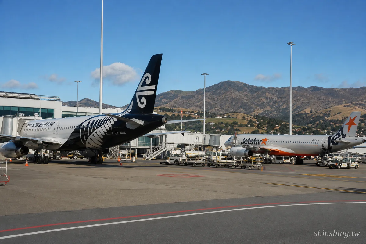 紐西蘭 Air New Zealand 與 Jetstar 客機停靠機場停機坪