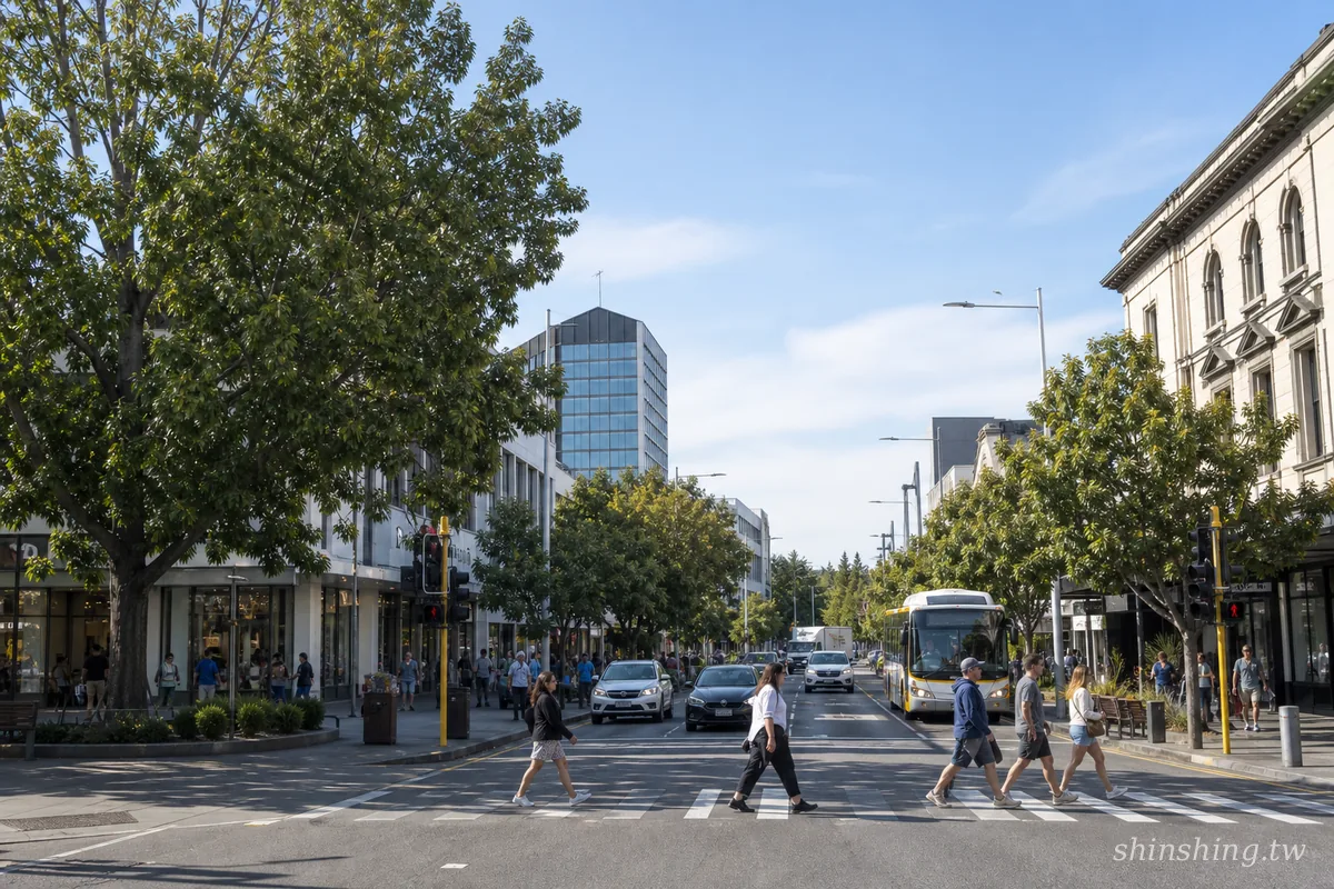 紐西蘭漢米爾頓市中心街景與行人穿越道