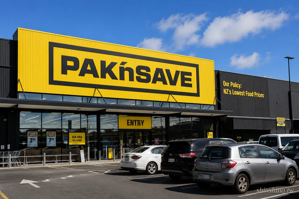 紐西蘭 Pak'nSave 超市黃色外觀招牌