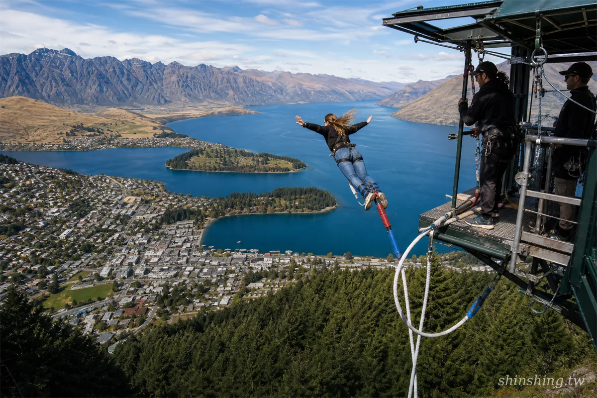 The Ledge Bungy 位於 Skyline 纜車頂端 Bob's Peak,俯瞰皇后鎮市區