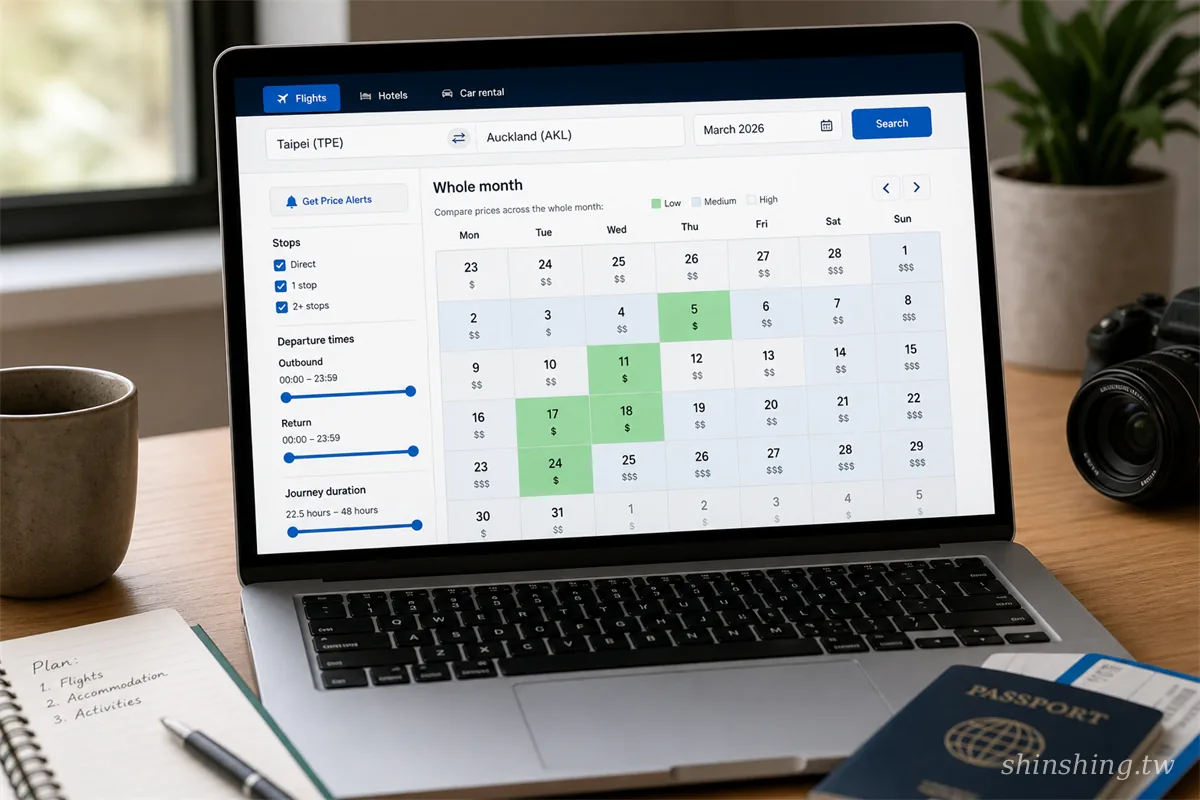 Skyscanner 整月最低價台北飛奧克蘭