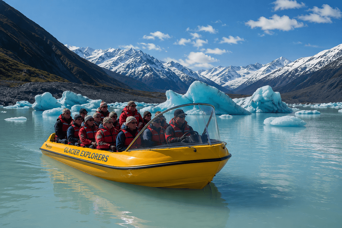 塔斯曼冰川湖 Glacier Explorers 充氣艇穿行於冰山之間