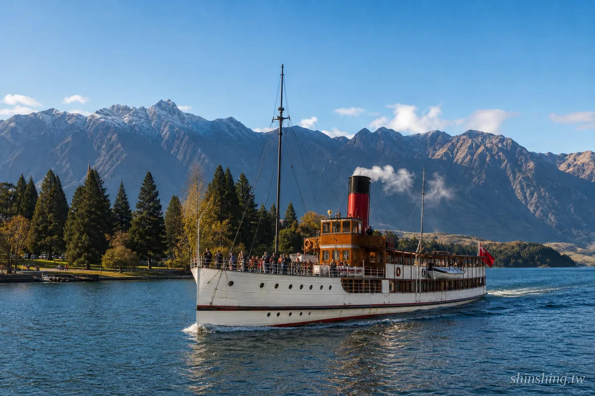 TSS Earnslaw 古蒸汽船在瓦卡蒂普湖上航行