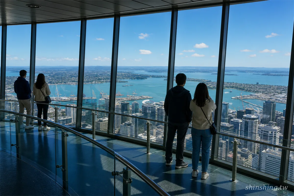 奧克蘭 Sky Tower 觀景台俯瞰市區與海港