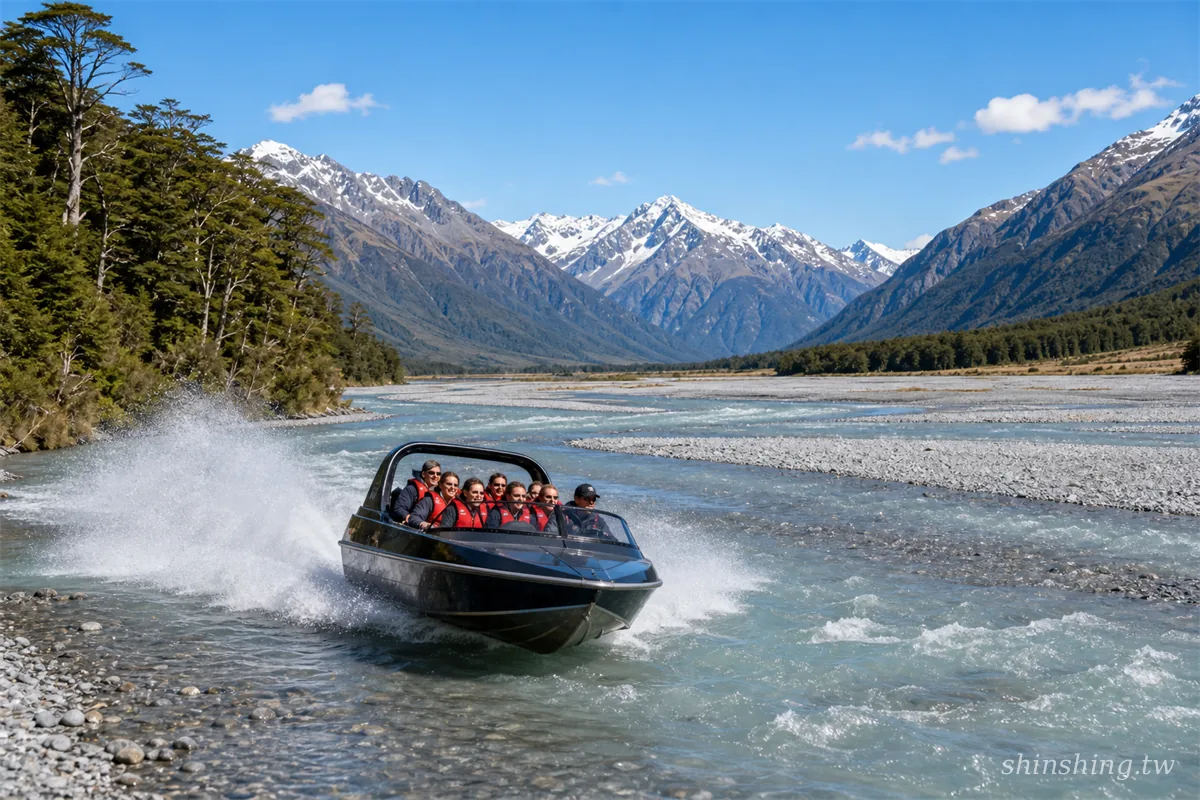 Dart River Jet 在格萊諾基 Dart River 藍綠河水與雪山間飛馳,風景最美的噴射快艇