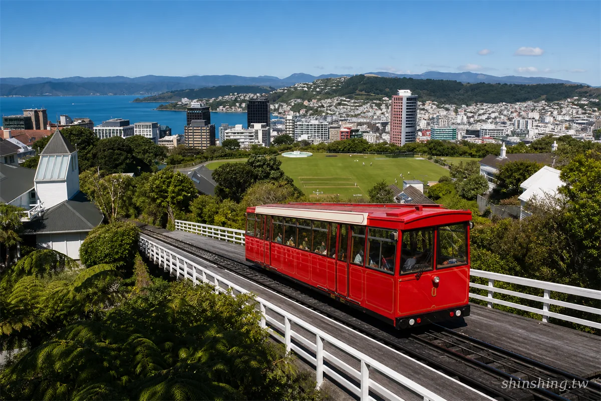 威靈頓紅色復古纜車俯瞰市區與港灣