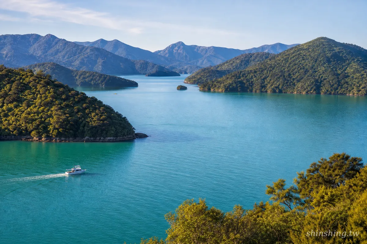Marlborough Sounds 峽灣地形與碧綠海水,紐西蘭頂級海釣海域
