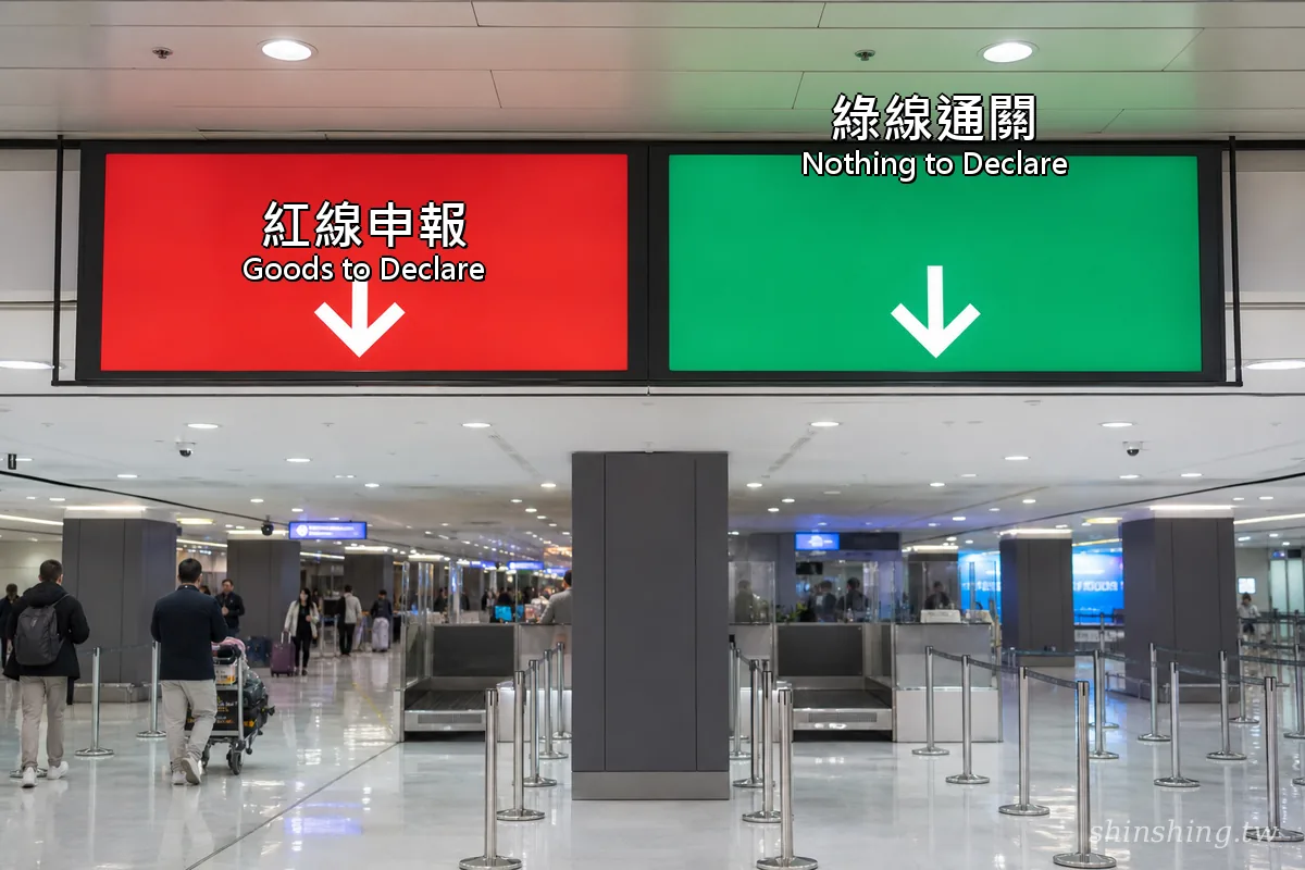 台灣機場入境海關紅線申報與綠線通關指示牌