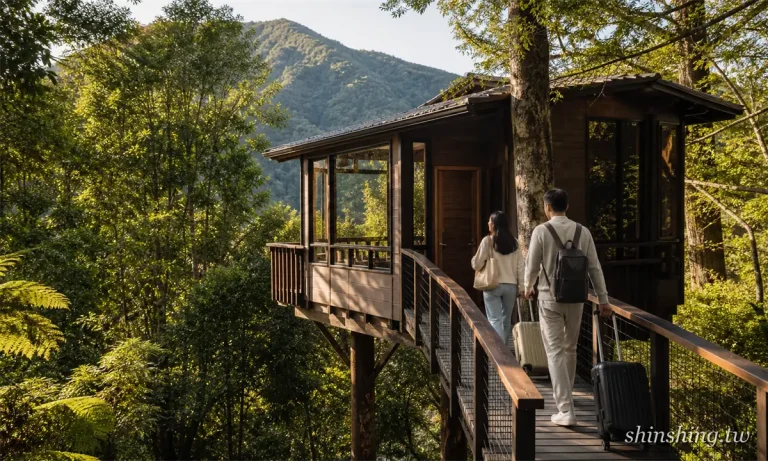 紐西蘭樹屋住宿完整整理：架在樹冠層上的木造樹屋露台，遠方是原生林與雪山